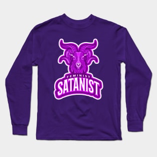 Feminist Satanist Purple Goat Baphomet with Pentagram Occult Long Sleeve T-Shirt